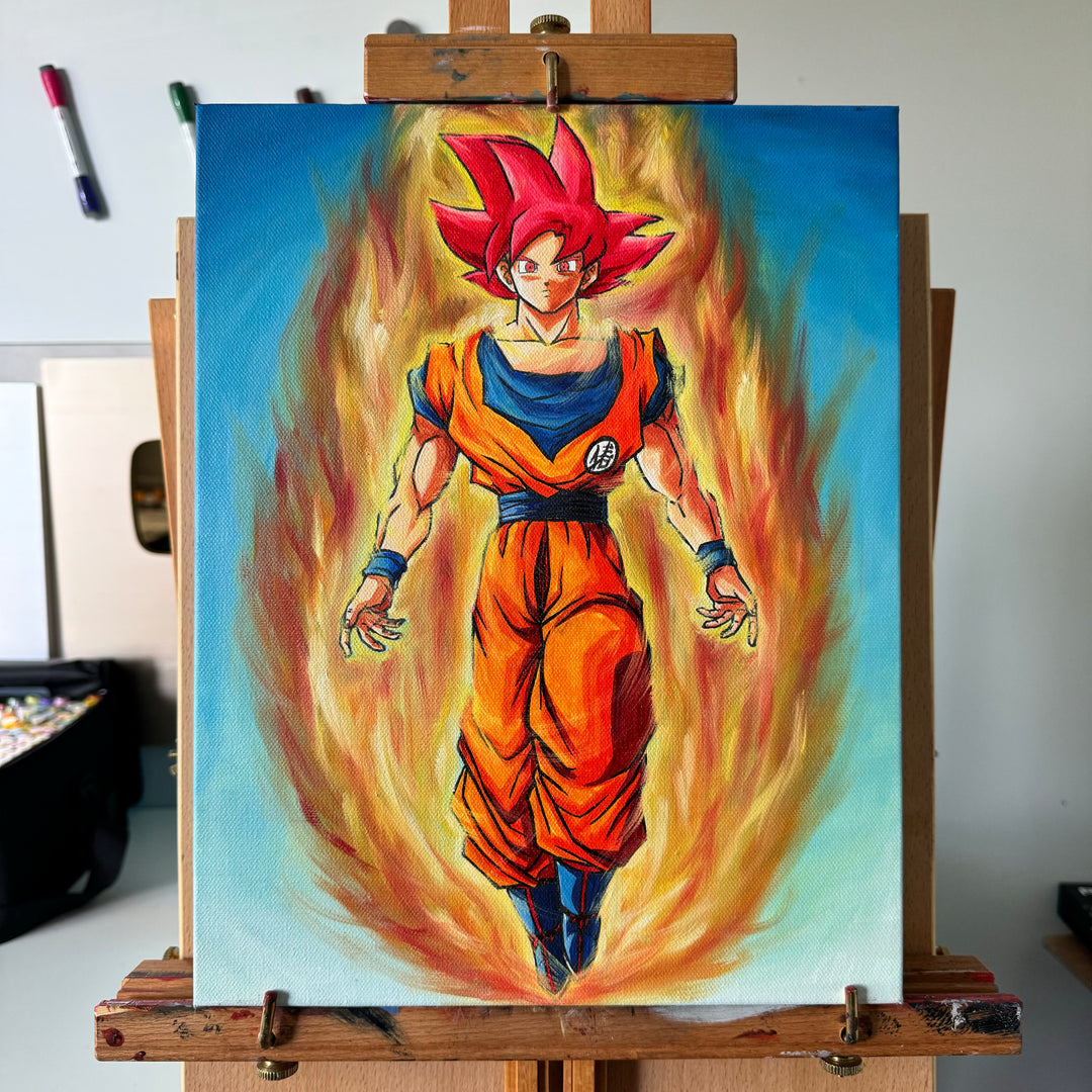 Super Saiyan God - 11” x 14” Handmade Oil Painting