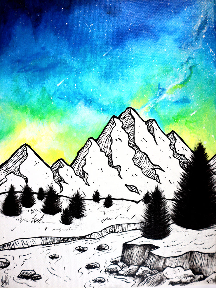 GALAXY MOUNTAINS ORIGINAL ACRYLIC PAINTING by Samuel Morales